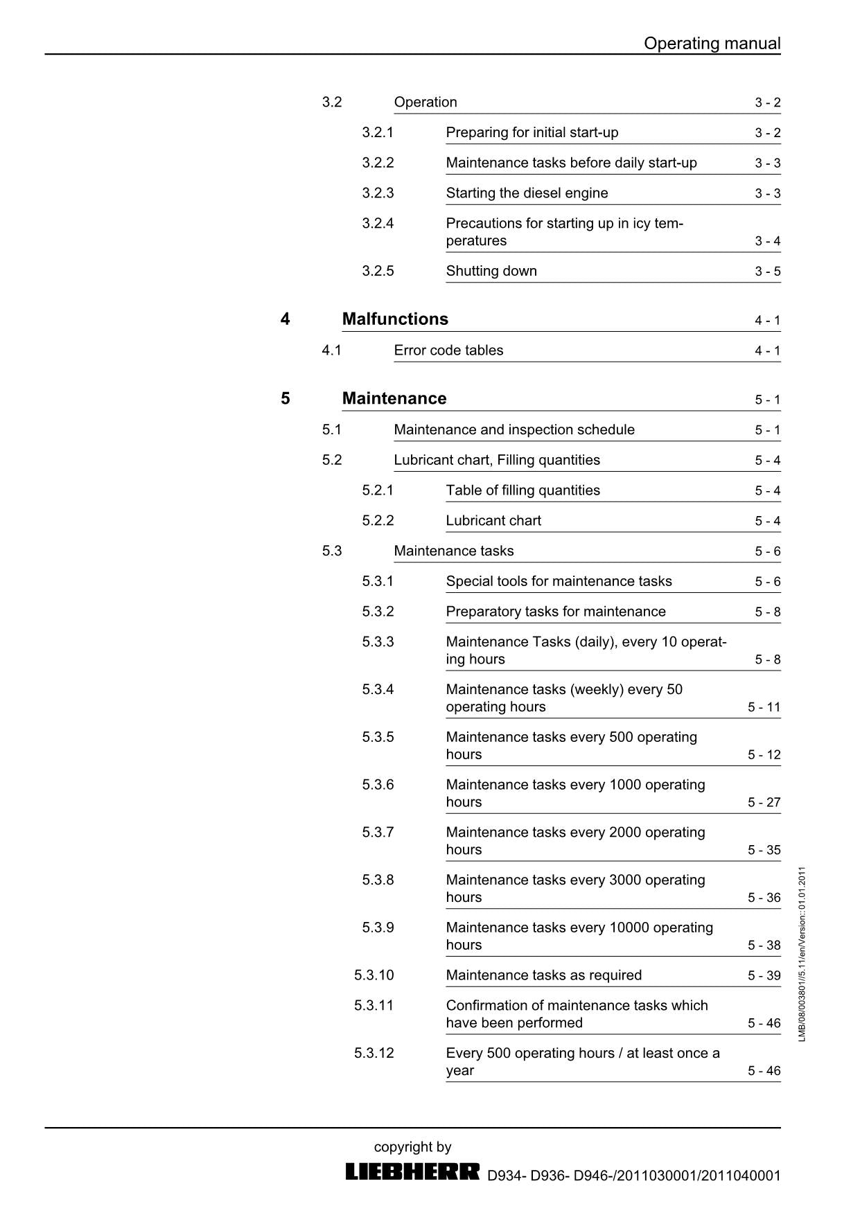 Liebherr D934 - D936 - D946 engine Operators manual