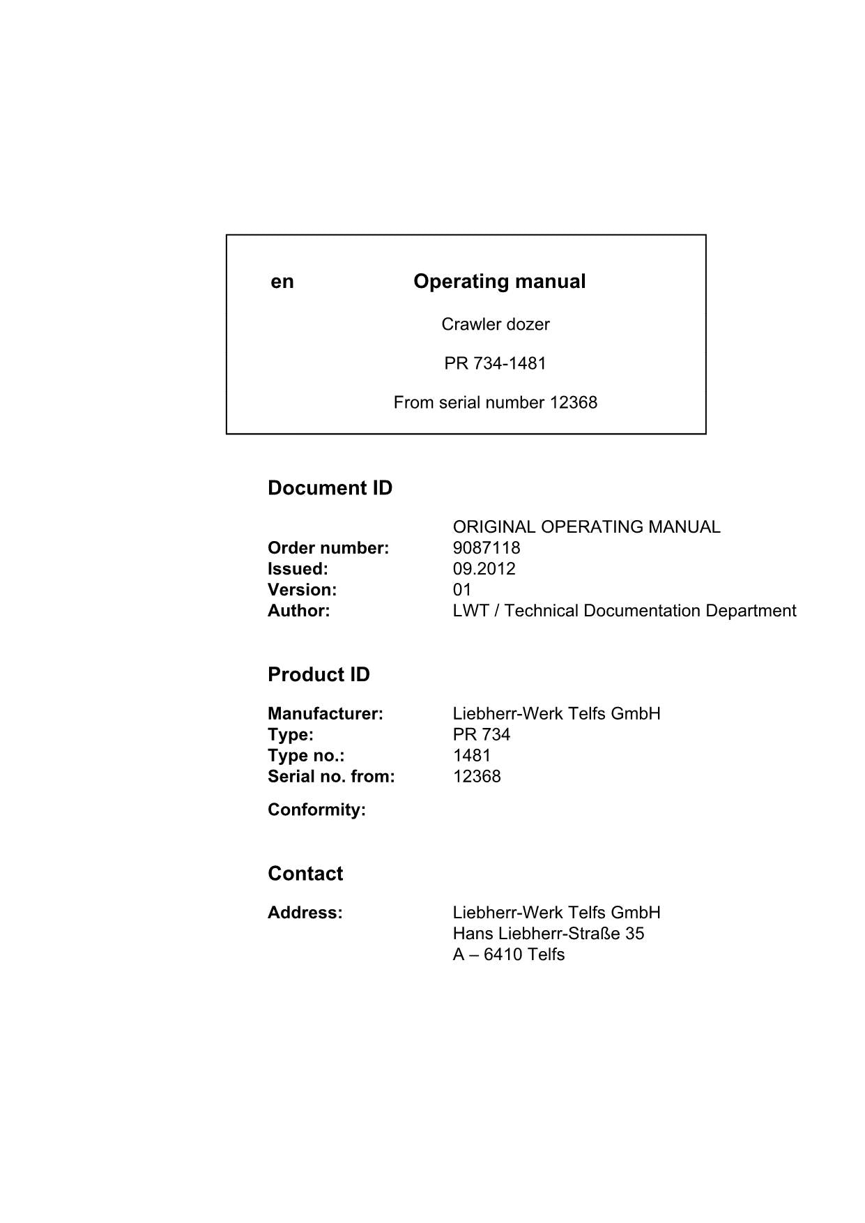 Liebherr PR734-1481 Dozer Operators manual