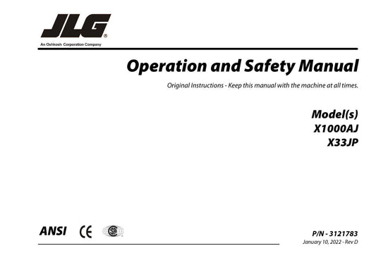 JLG X1000AJ X33JP Compact Crawler Boom Maintenance Operation Operators Manual