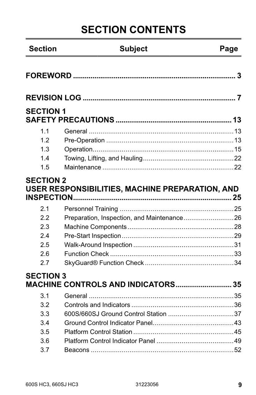 JLG 600S HC3 660SJ HC3 Boom Lift Maintenance Operation Operators Manual 31223056