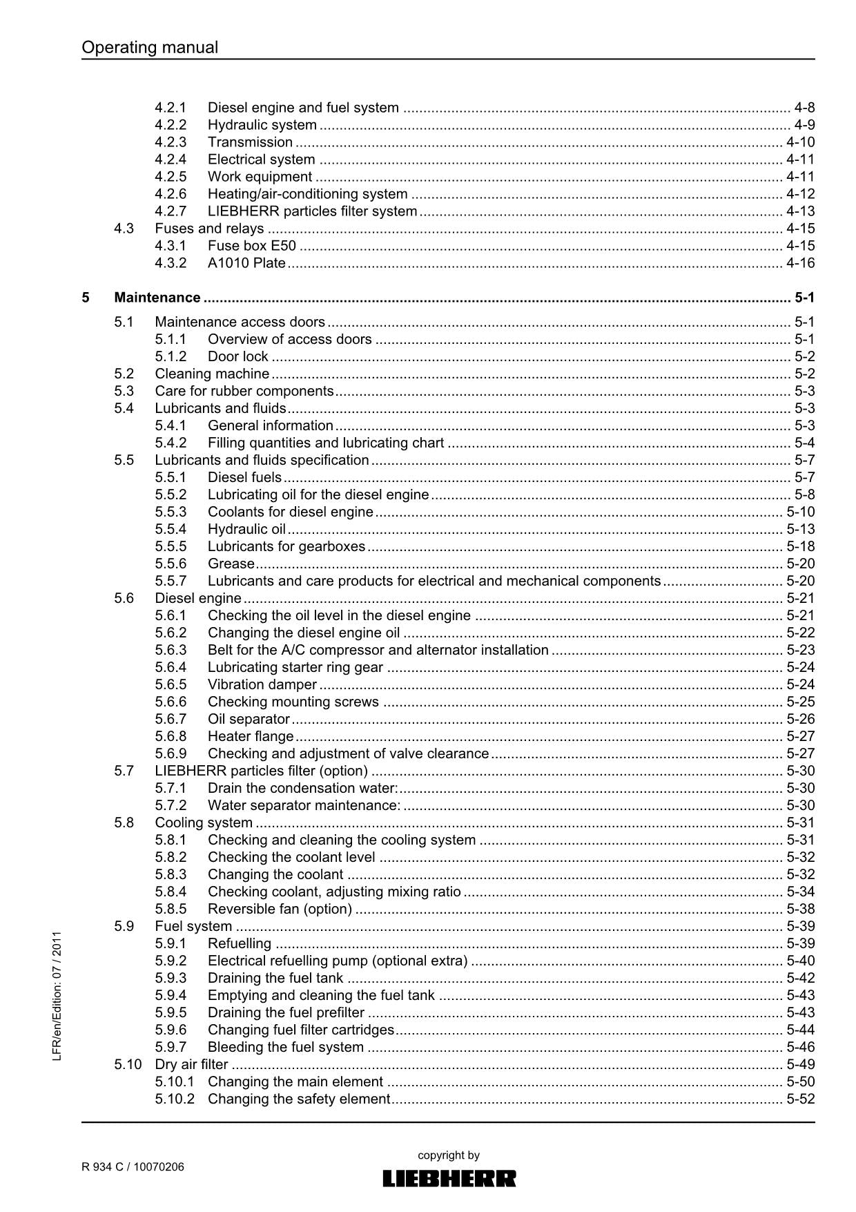 Liebherr R934 C Excavator Operators manual serial 30826