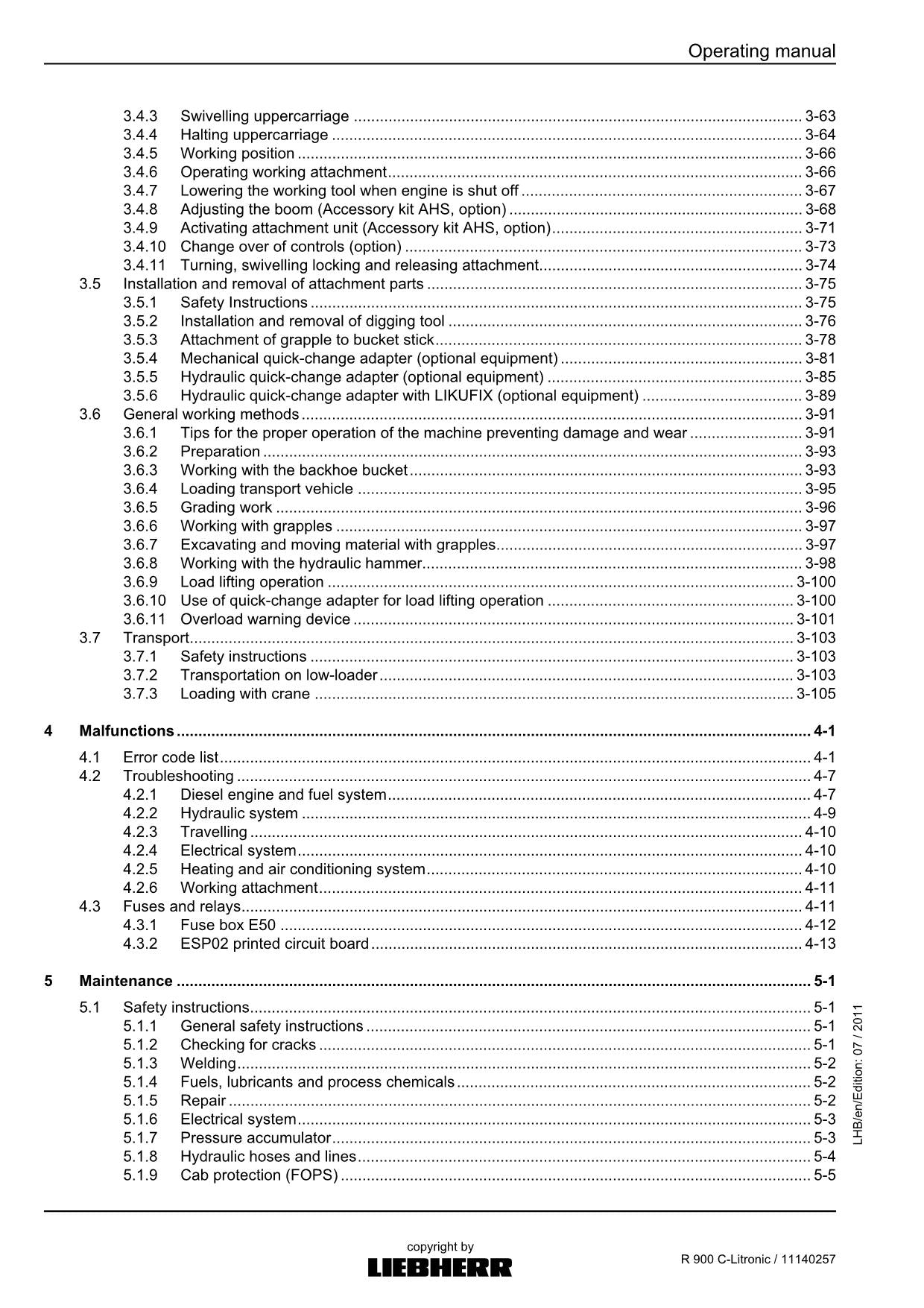 Liebherr R900 C-Litronic Excavator Operators manual serial 57270