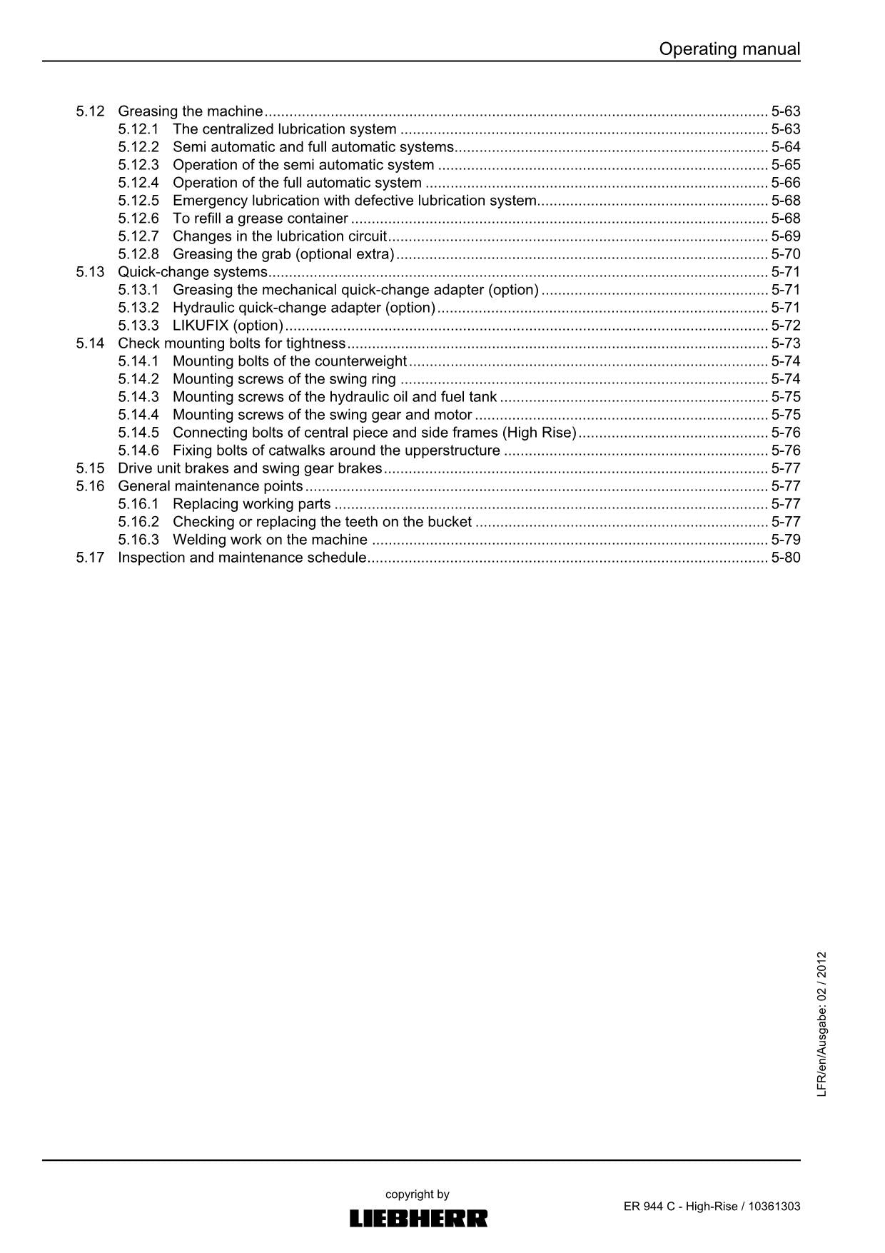 Liebherr ER944 C - High-Rise Excavator Operators manual