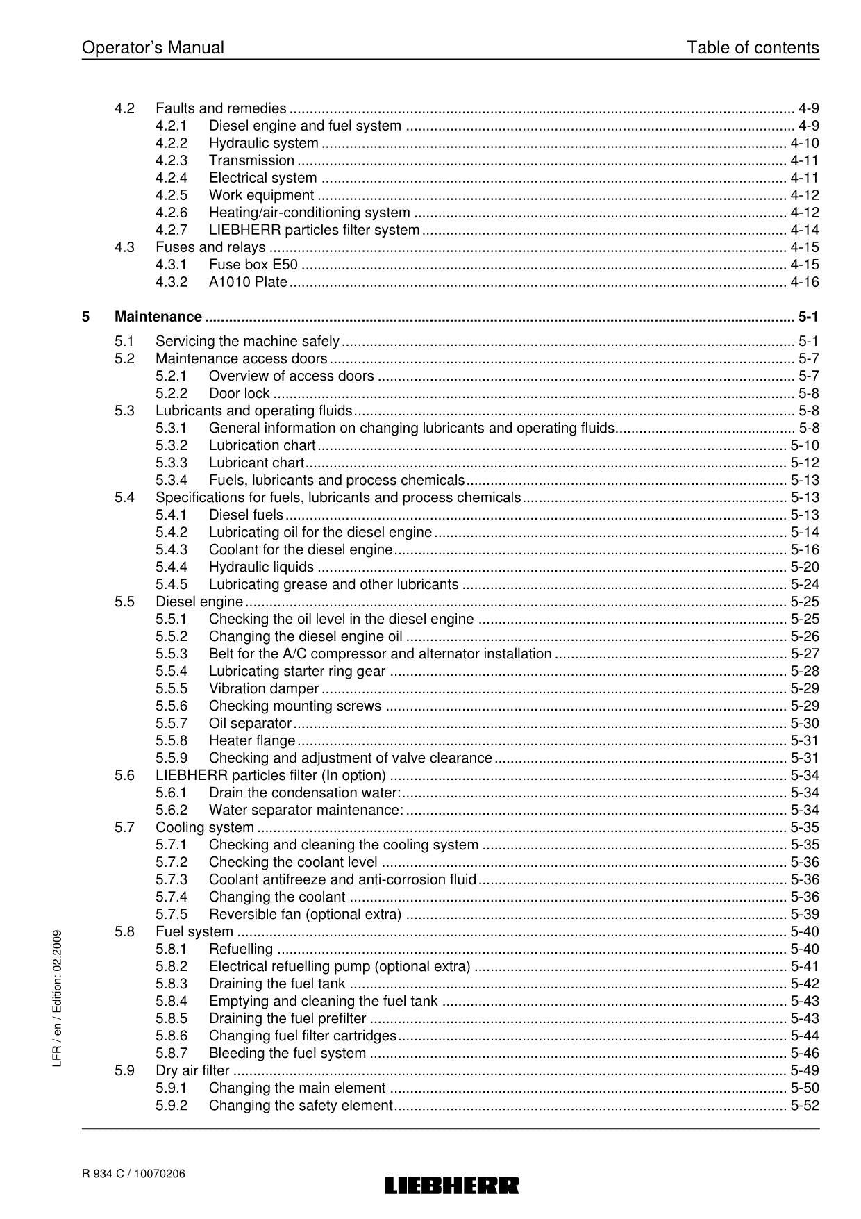 Liebherr R934 C Excavator Operators manual serial 22965