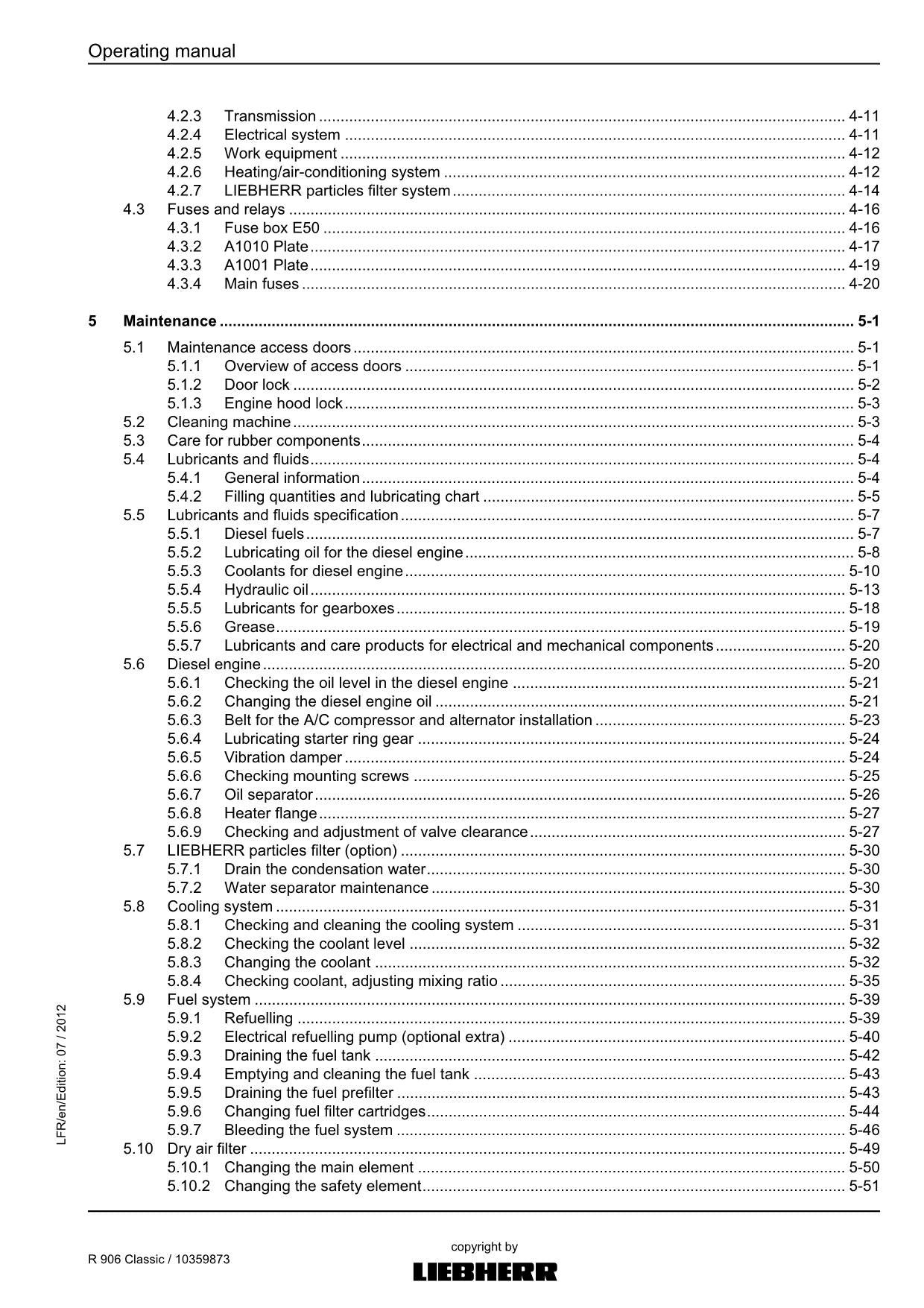 Liebherr R906 Classic Excavator Operators manual serial 31049