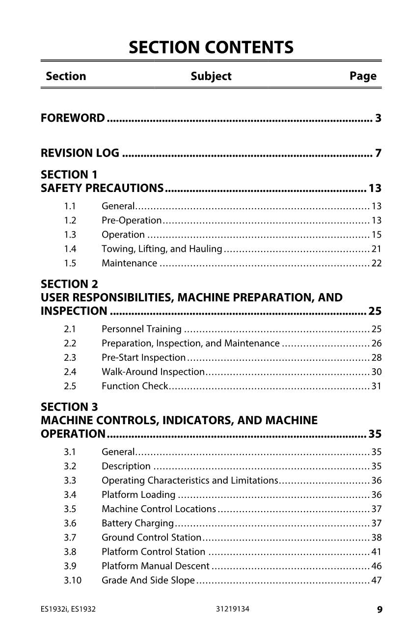 JLG ES1932 ES1932i Scissor Lift Maintenance Operation Operators Manual 31219134