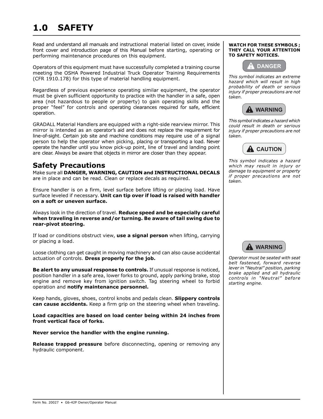 GRADALL JLG G6-42P Telehandler Maintenance Operation Operators Manual