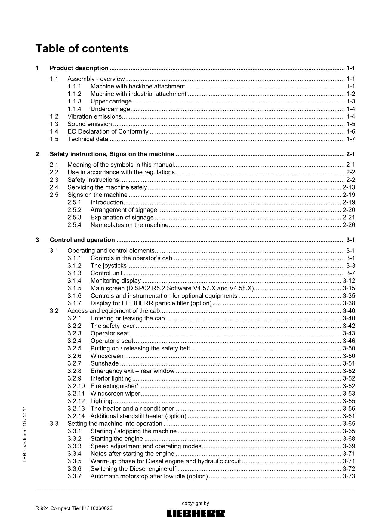 Liebherr R924 Compact TieRIII Excavator Operators manual serial 31010