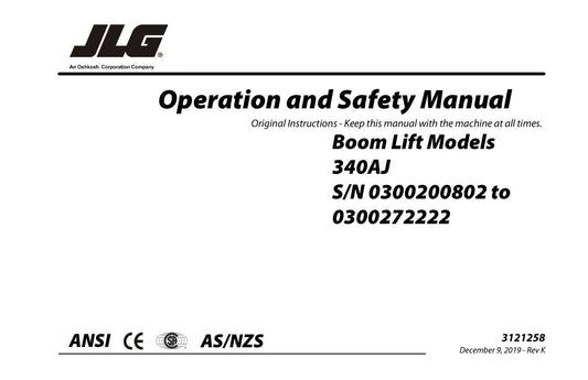 JLG 340AJ Boom Lift Maintenance Operation Operators Manual 3121258