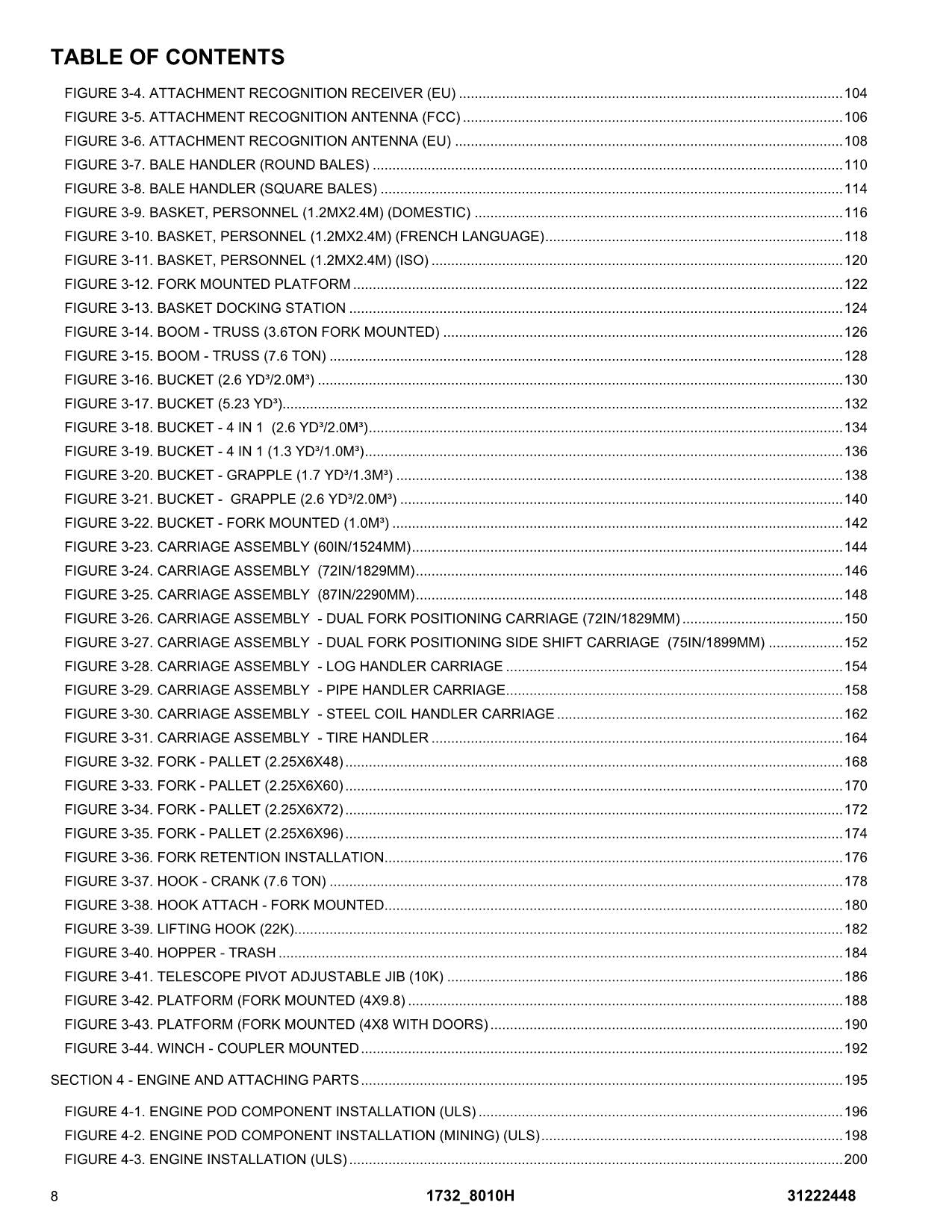 JLG 1732 8010H Telehandler Parts Catalog Manual