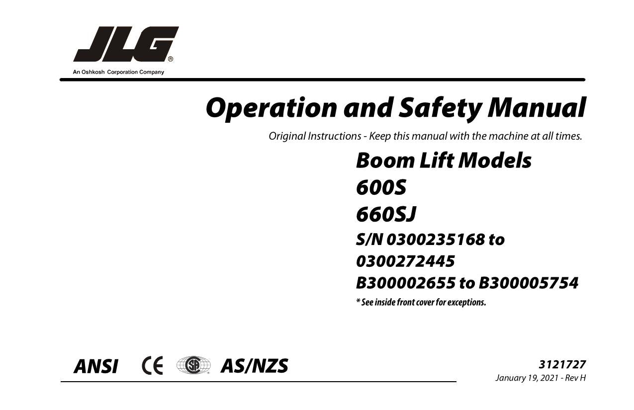 JLG 600S 660SJ Boom Lift Maintenance Operation Operators Manual 3121727