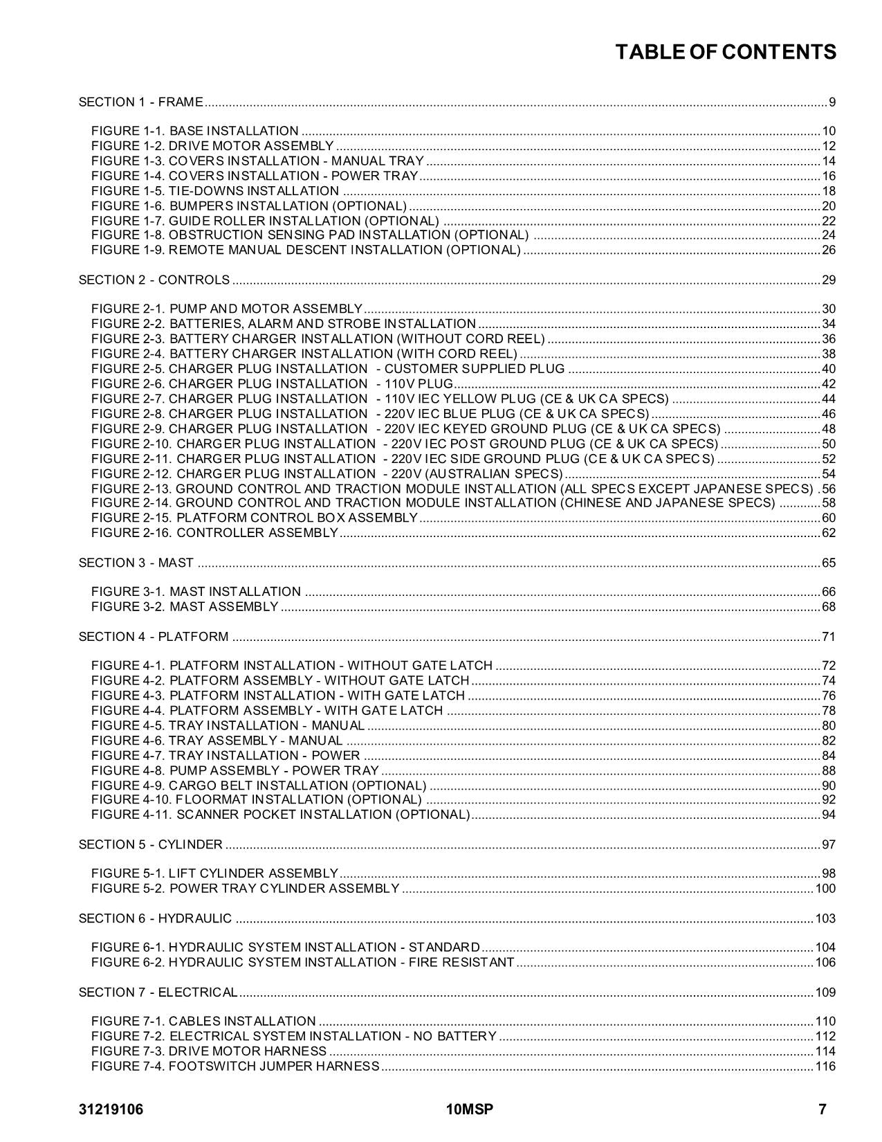 JLG 10MSP Vertical Mast Parts Catalog Manual 31219106