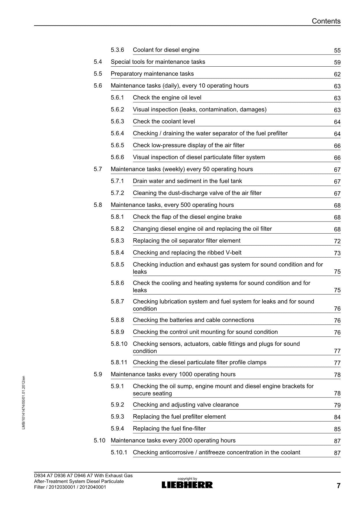 Liebherr D934 D936 D946 A7 Exhaust Gas Treatment System engine Operators manual