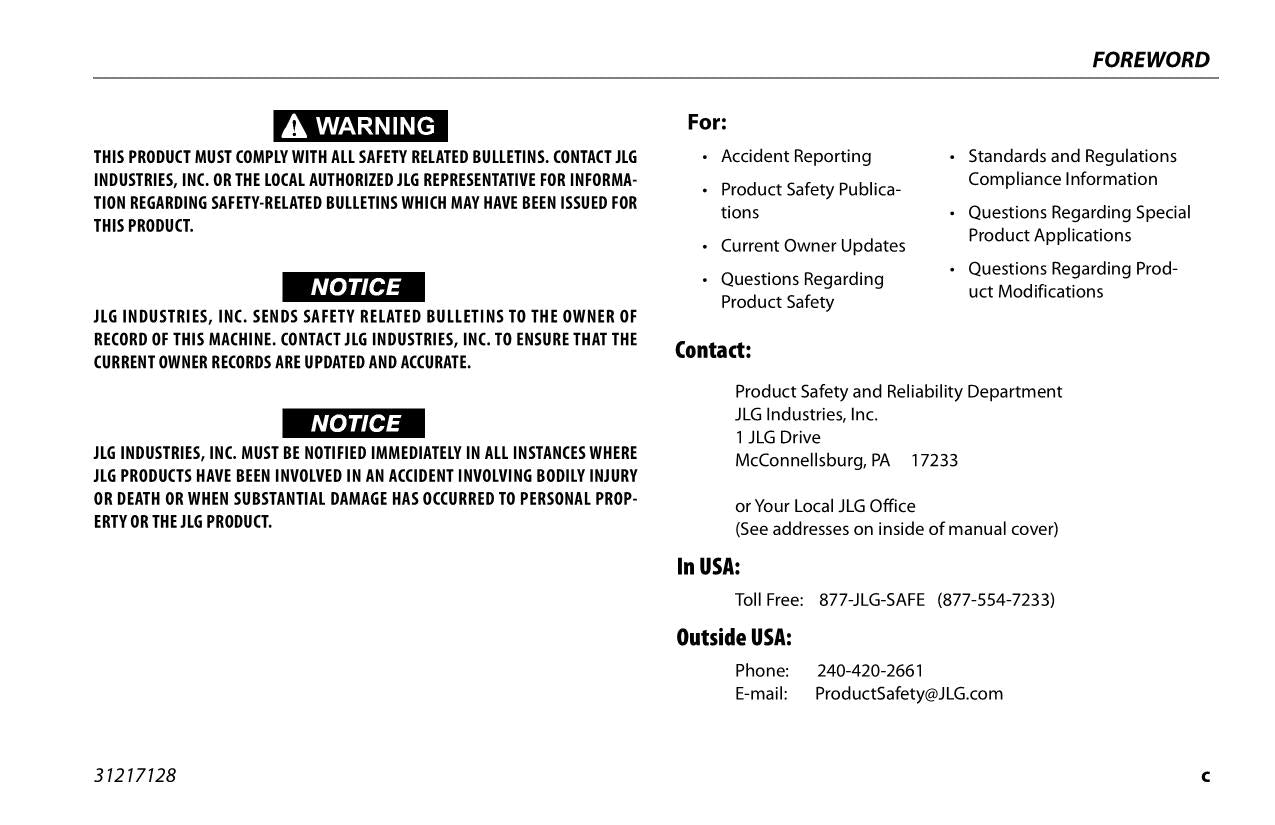 JLG 260MRT Boom Lift Maintenance Operation Operators Manual