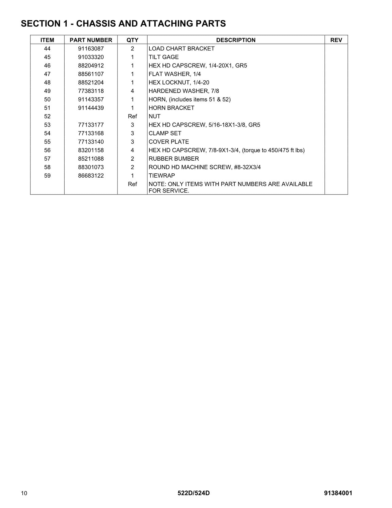 GRADALL 522D 524D Telehandler Parts Catalog Manual 91384001