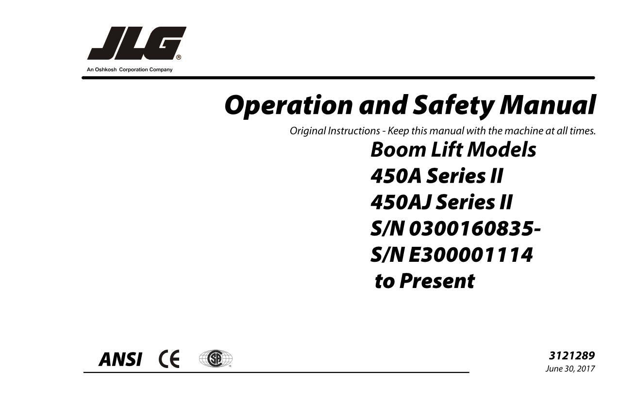 JLG 450A Series II 450AJ Series II Boom Lift Operators Manual