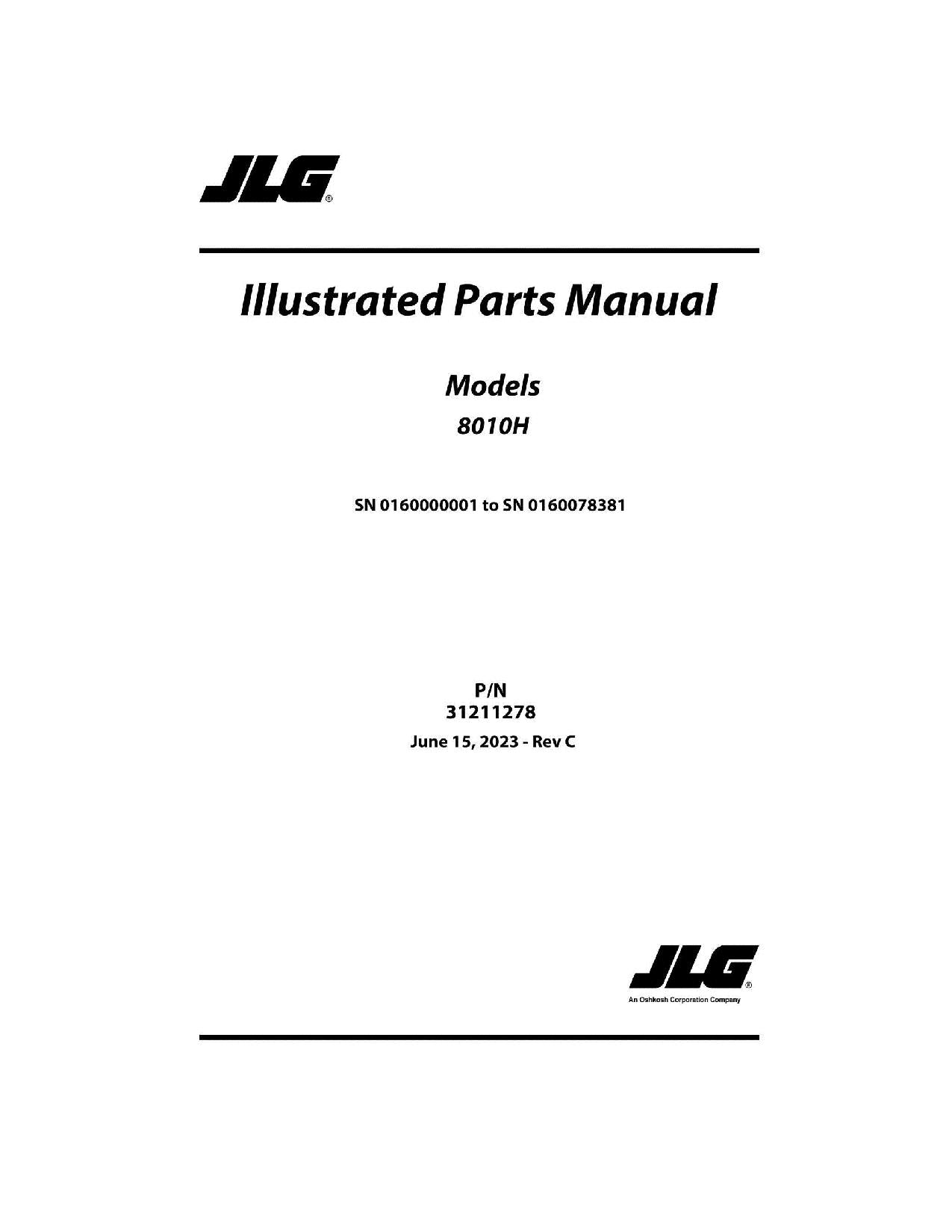 JLG 8010H Telehandler Parts Catalog Manual