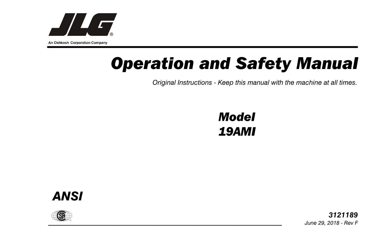 JLG 19AMI Vertical Mast Maintenance Operation Operators Manual