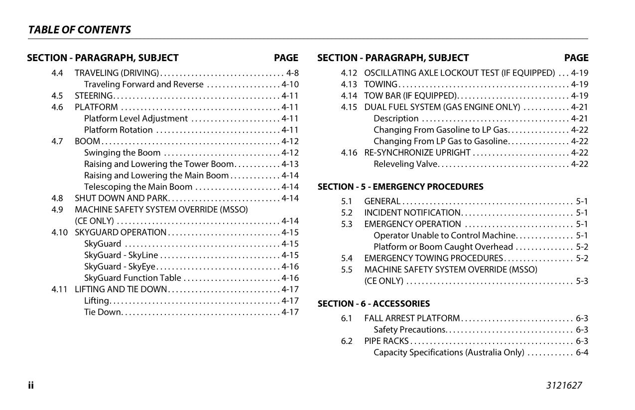 JLG 800A 800AJ Boom Lift Maintenance Operation Operators Manual 3121627