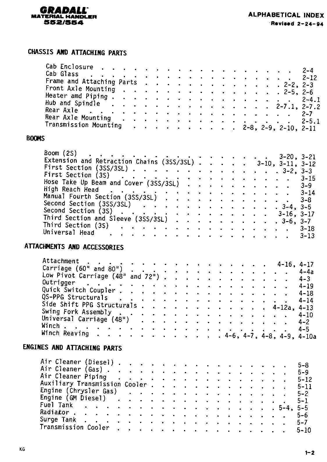 GRADALL JLG 552 554 Telehandler Parts Catalog Manual