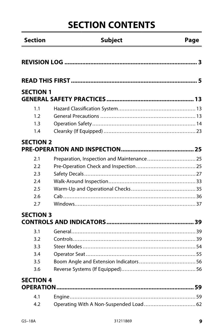 JLG G5-18A Telehandler Maintenance Operation Operators Manual 31211869