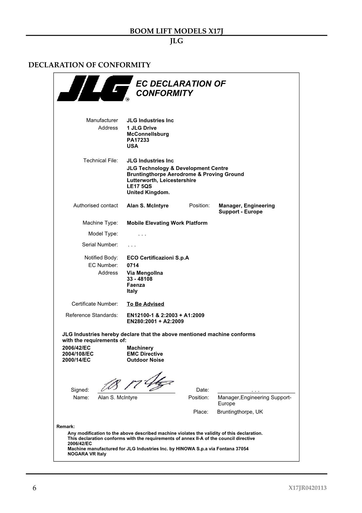 JLG X17J Compact Crawler Boom Maintenance Operation Operators Manual