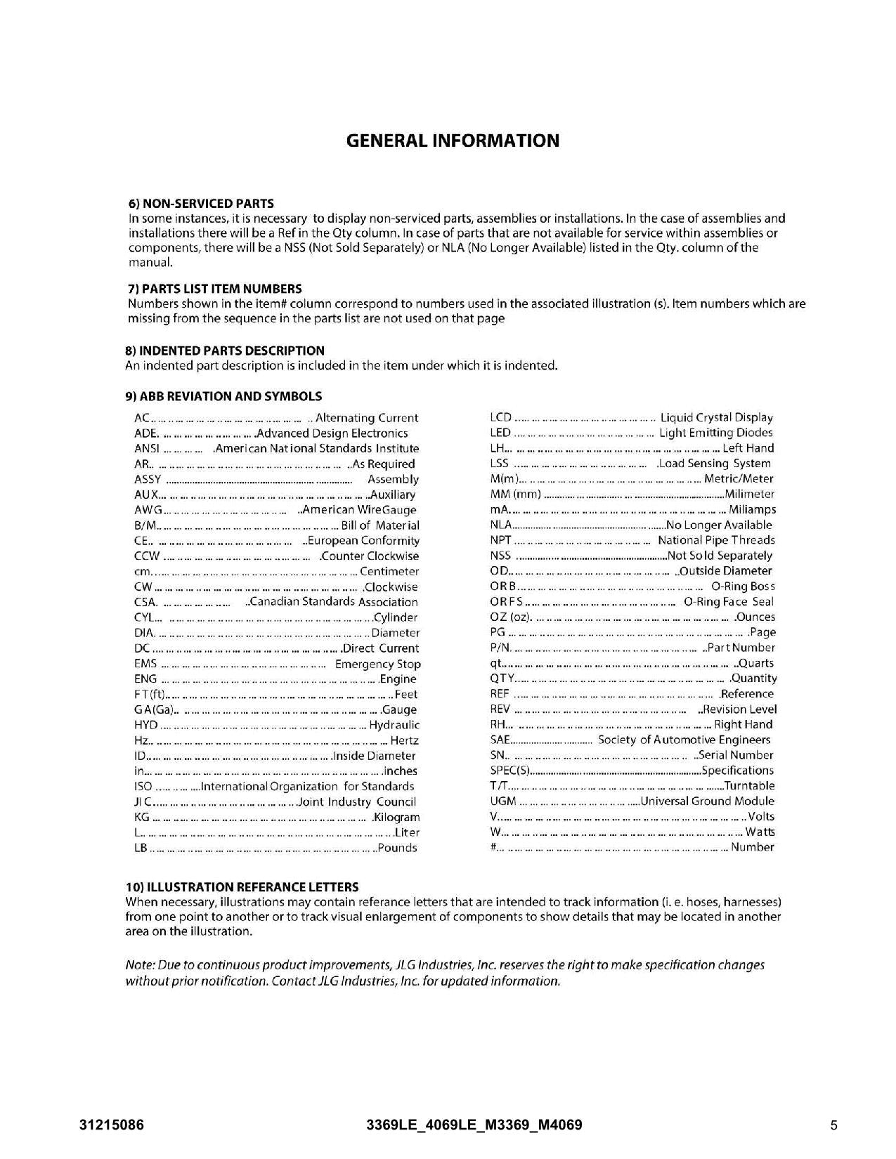 JLG 3369LE 4069LE M3369 M4069 Scissor Parts Catalog Manual