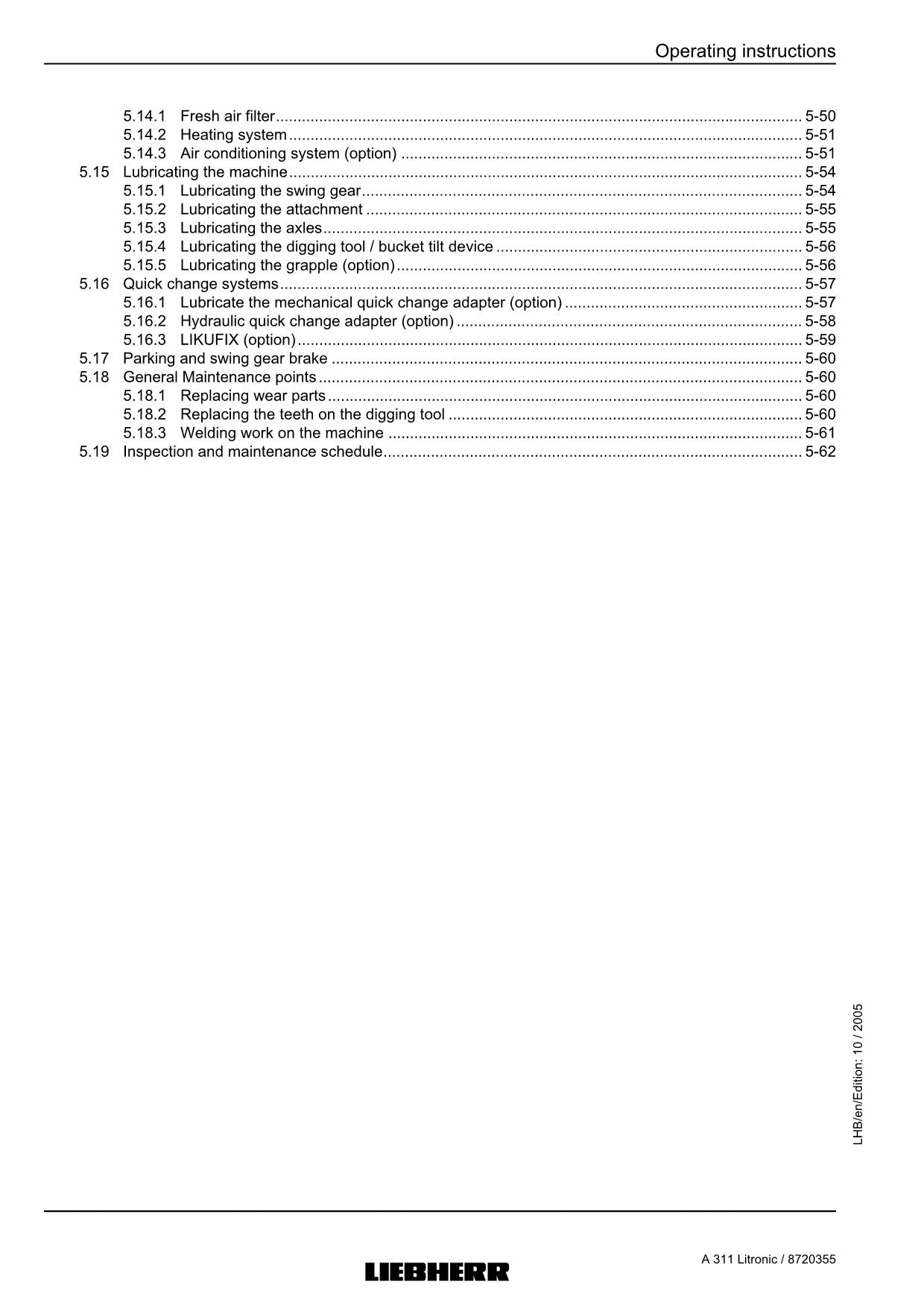 Liebherr A311 Litronic Excavator  Operators manual