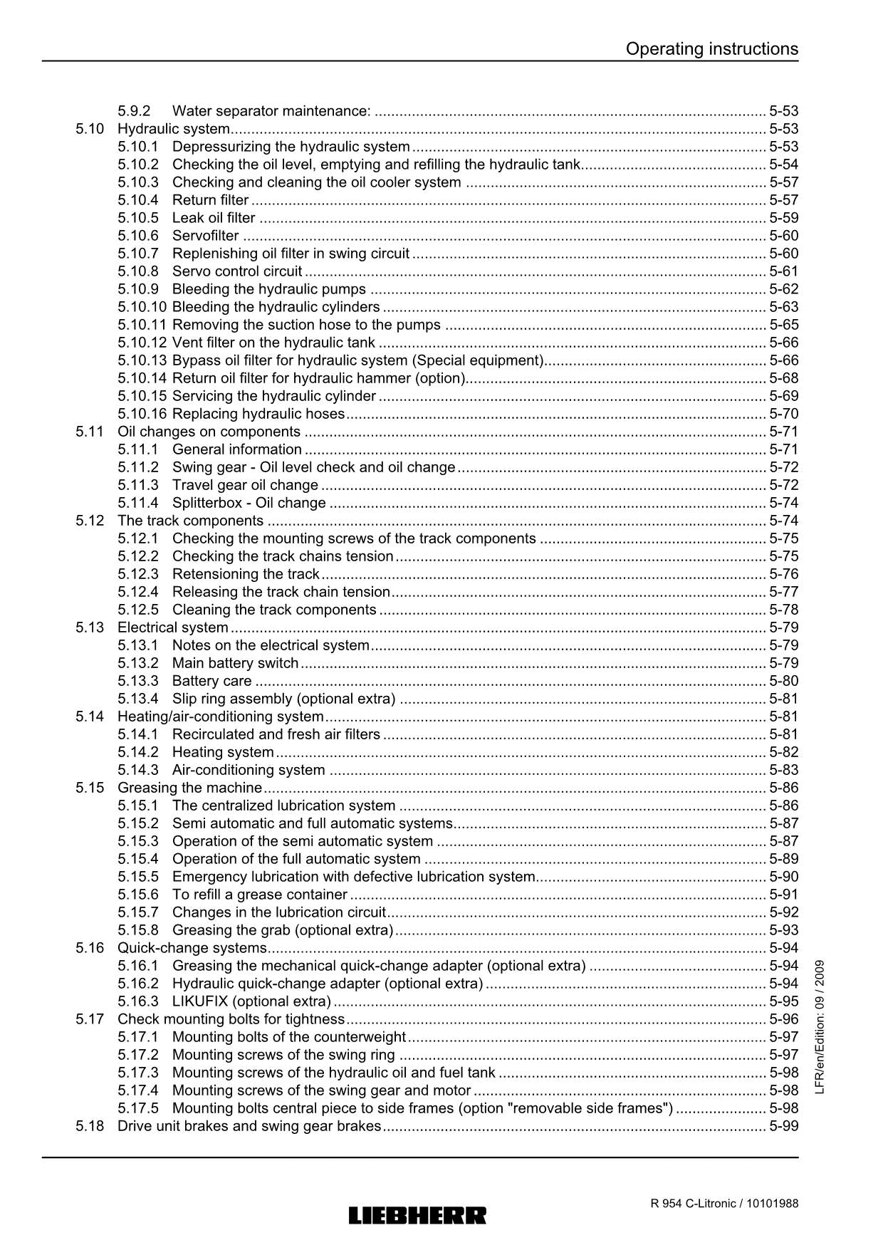 Liebherr R954 C Litronic Excavator Operators manual serial 23166