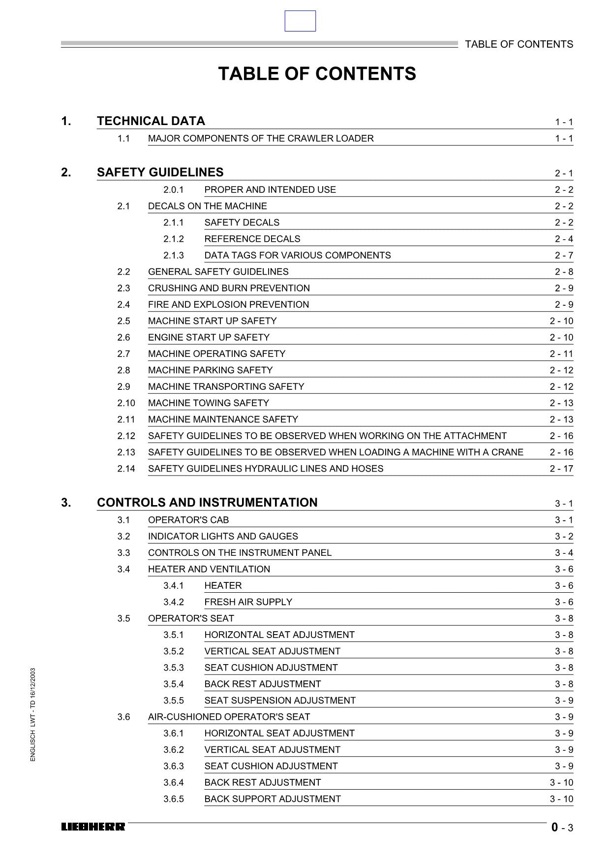 Liebherr LR611 CRAWLER LOADER Operators manual