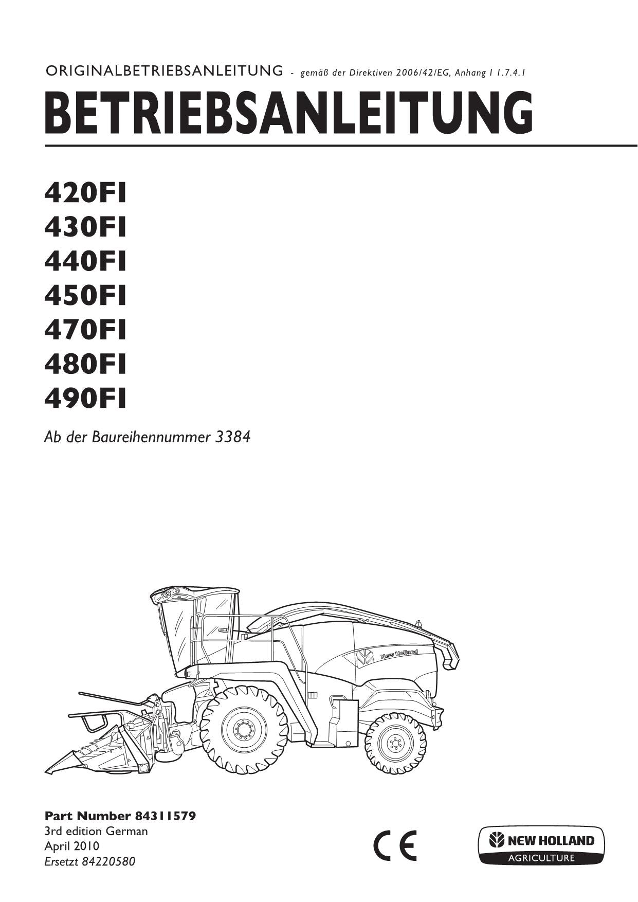 New Holland 420FI 430FI 440FI 450FI Schneidwerk Betriebsanleitung