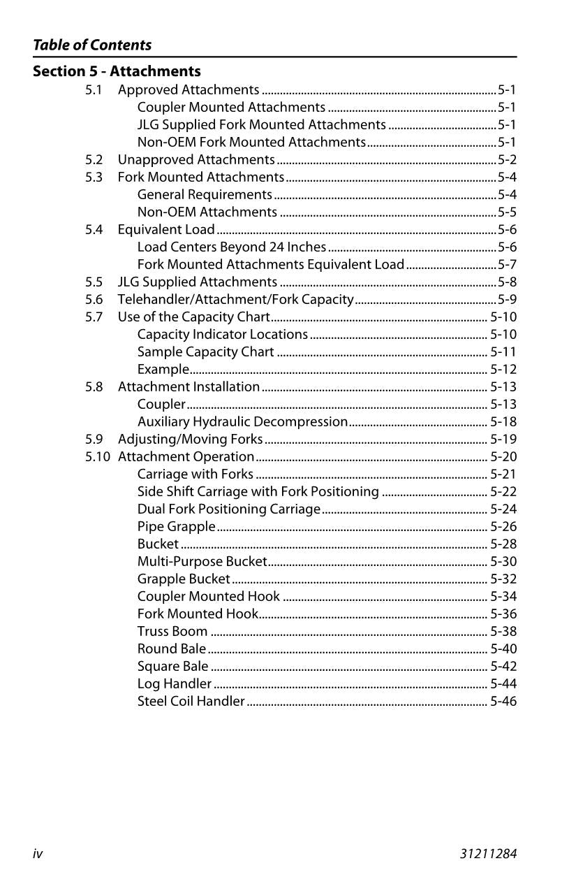 JLG 1644 1732 7013H 8010H Telehandler Maintenance Operators Manual 31211284