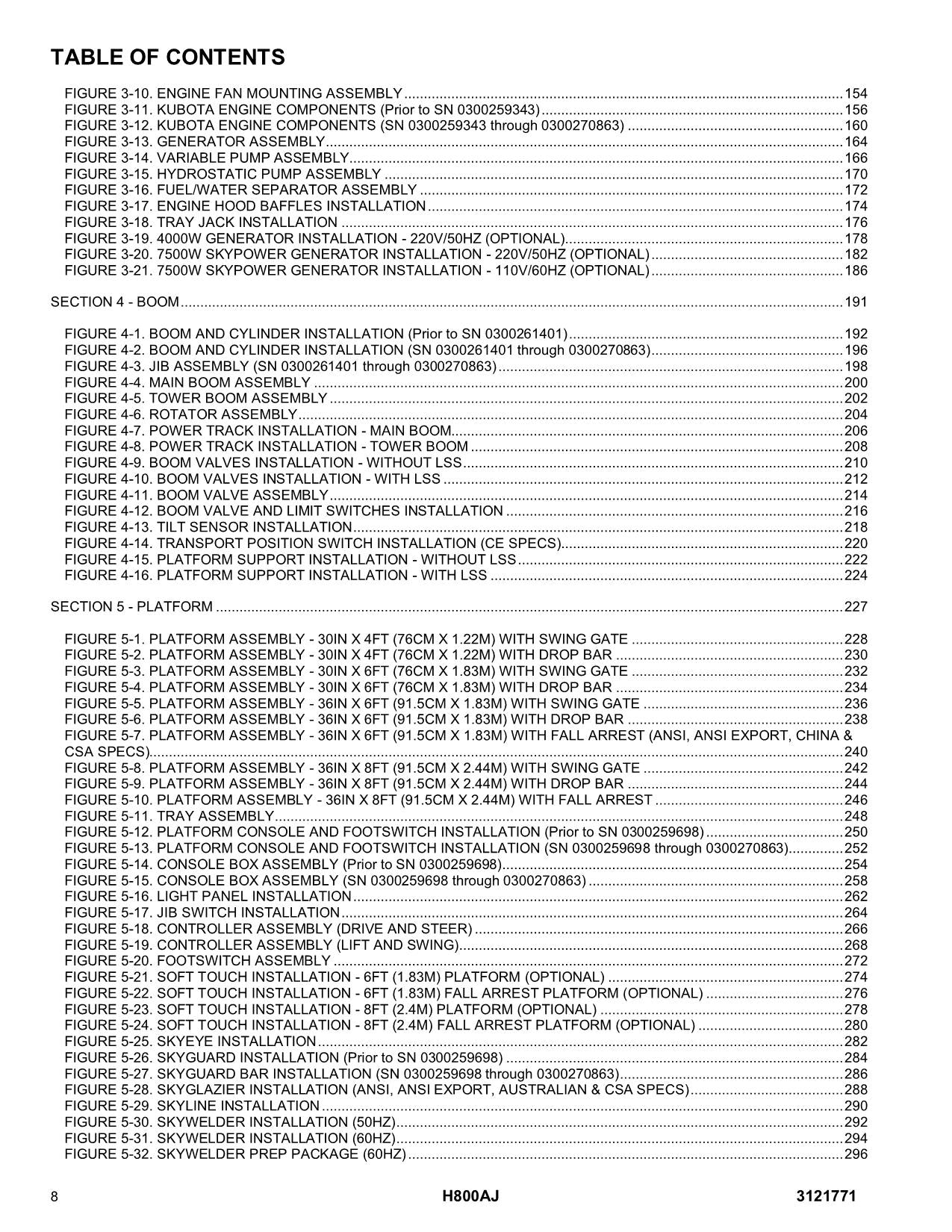 JLG H800AJ Boom Lift  Parts Catalog Manual