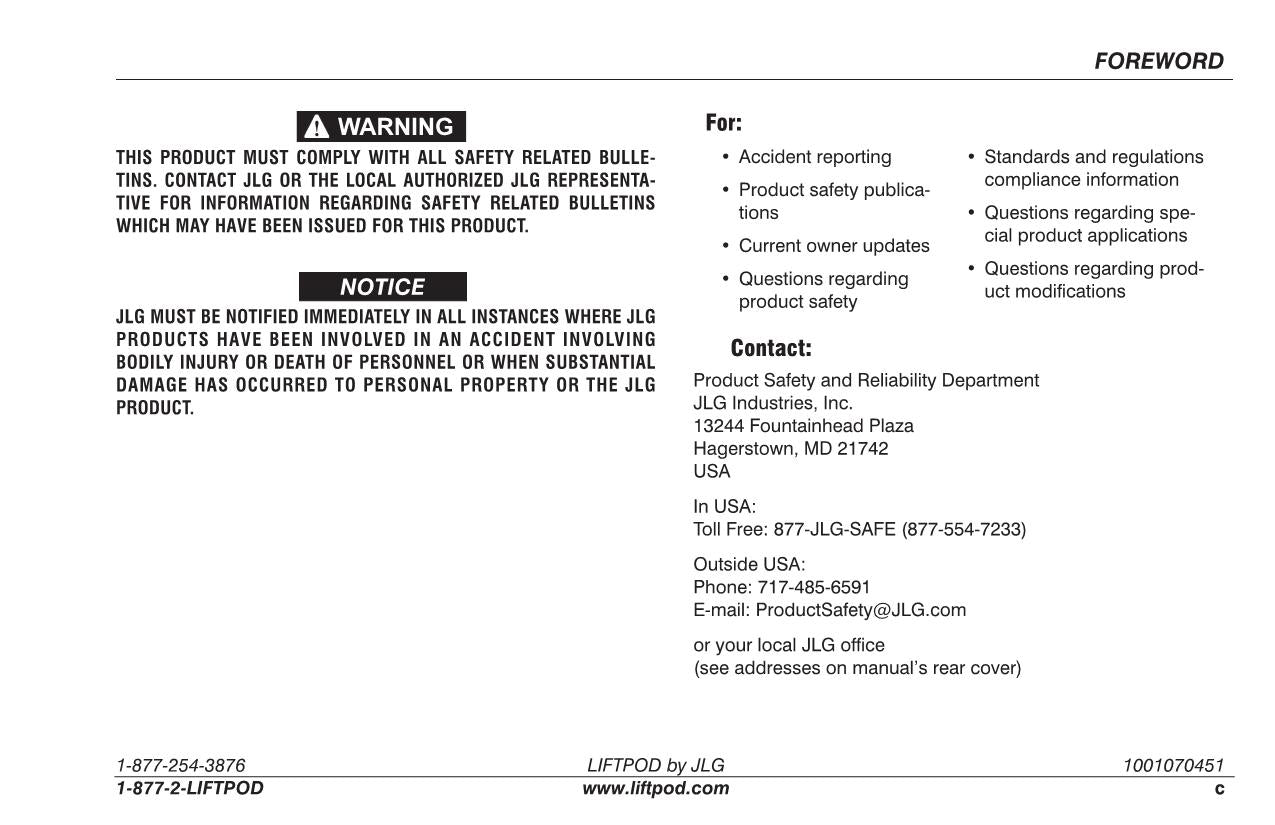 JLG FS60 FS80 Vertical Mast Operation Parts Service Manual