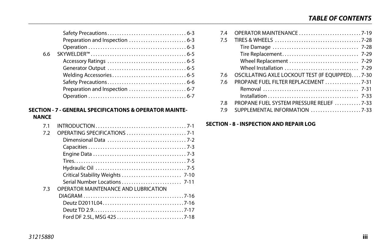 JLG 600AJ HC3 Boom Lift Maintenance Operation Operators Manual 31215880