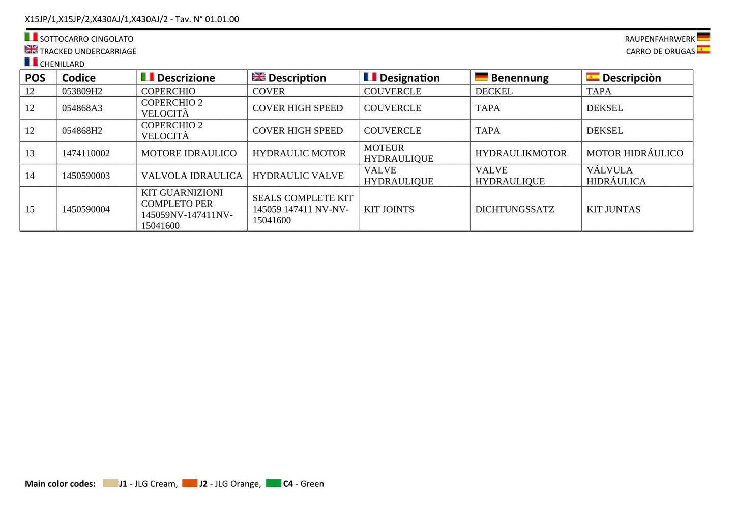 JLG GEN1 X15JP GEN1 430AJ Compact Crawler Boom Parts Catalog Manual Multi lang