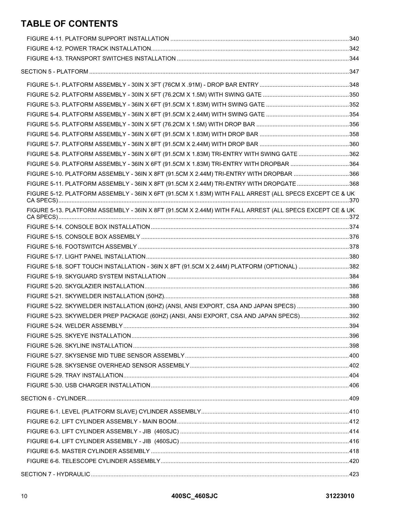 JLG 400SC 460SJC Boom Lift Parts Catalog Manual 31223010