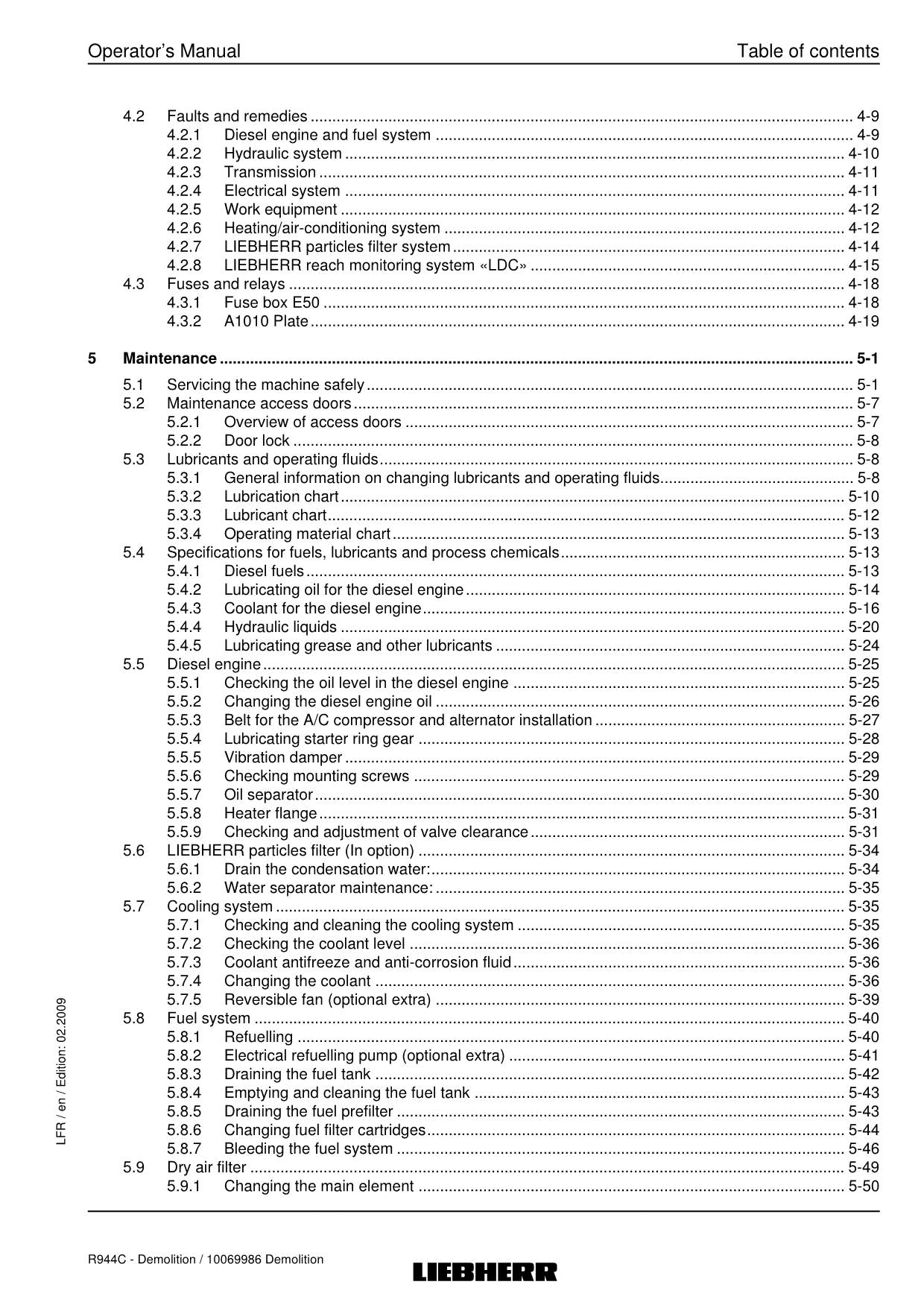 Liebherr R944 C Demolition Excavator Operators manual serial 22915