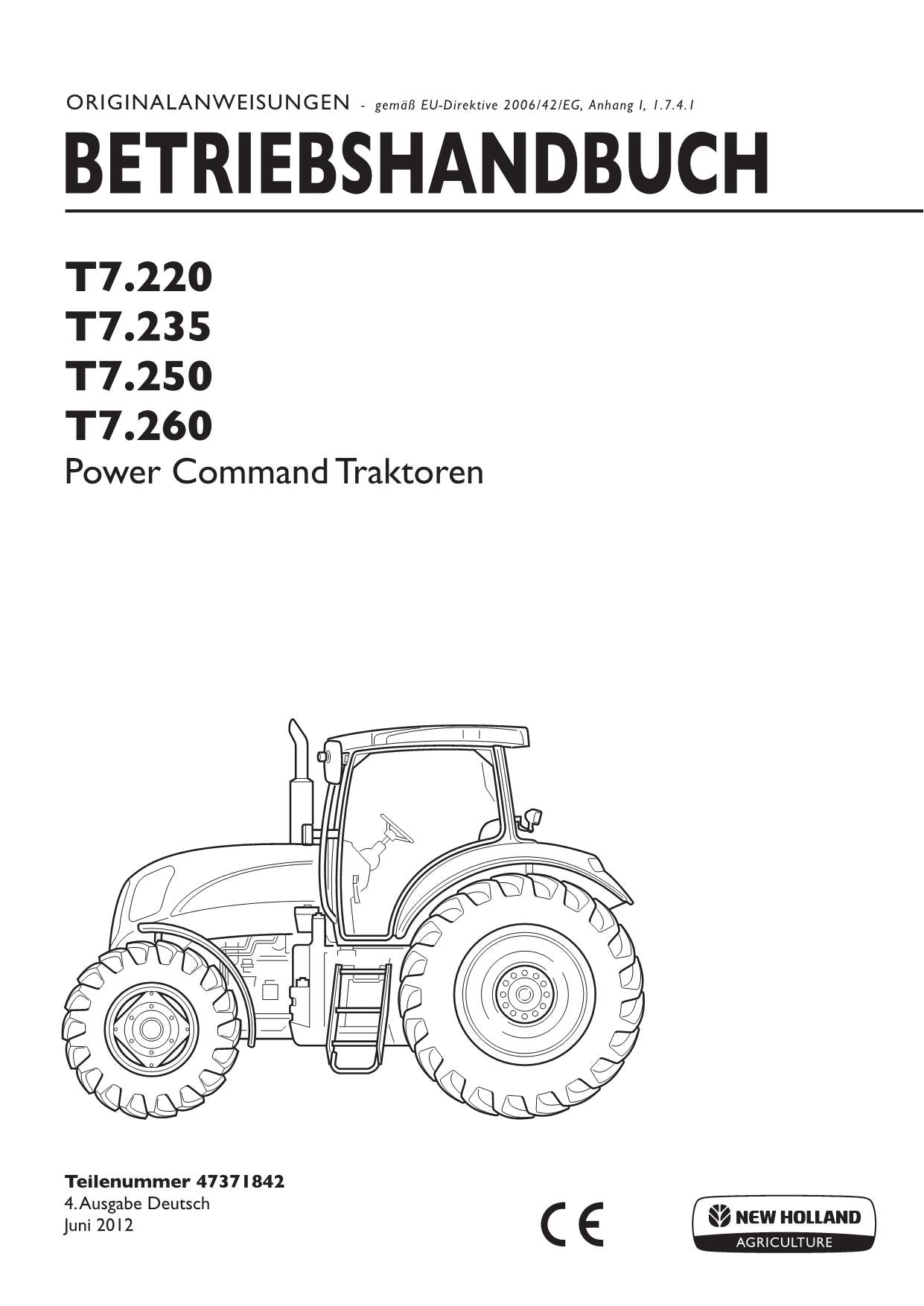 New Holland T7.220 T7.235 T7.250 T7.260 traktor betriebsanleitung 47371842