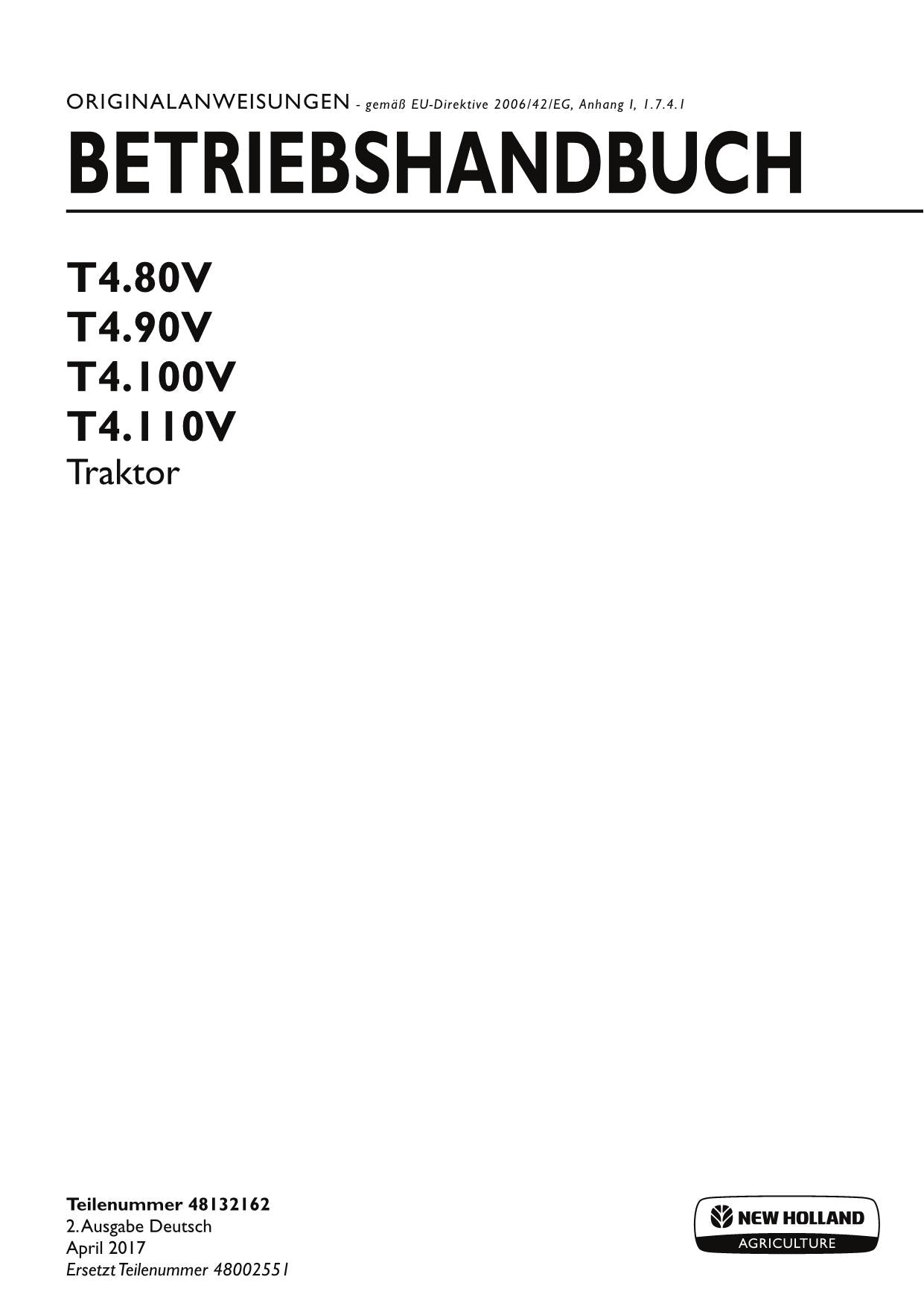 New Holland T4.80V T4.90V T4.100V T4.110V traktor  betriebsanleitung #2