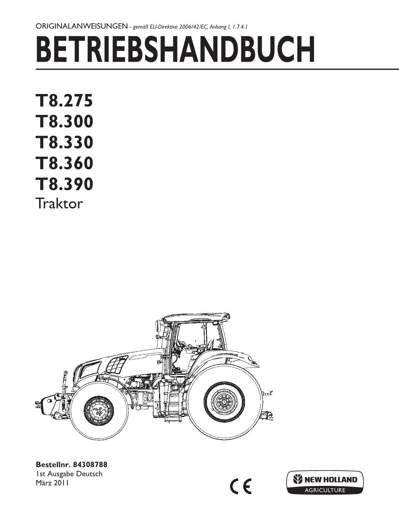 New Holland T8.275 T8.300 T8.330 T8.390 traktor betriebsanleitung