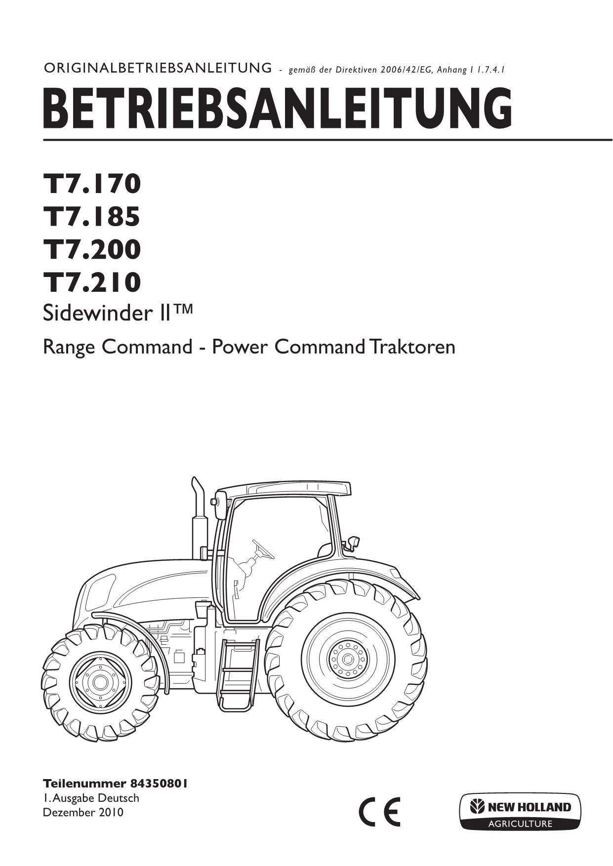 New Holland T7.170 T7.185 T7.200 T7.210 traktor betriebsanleitung 84350801