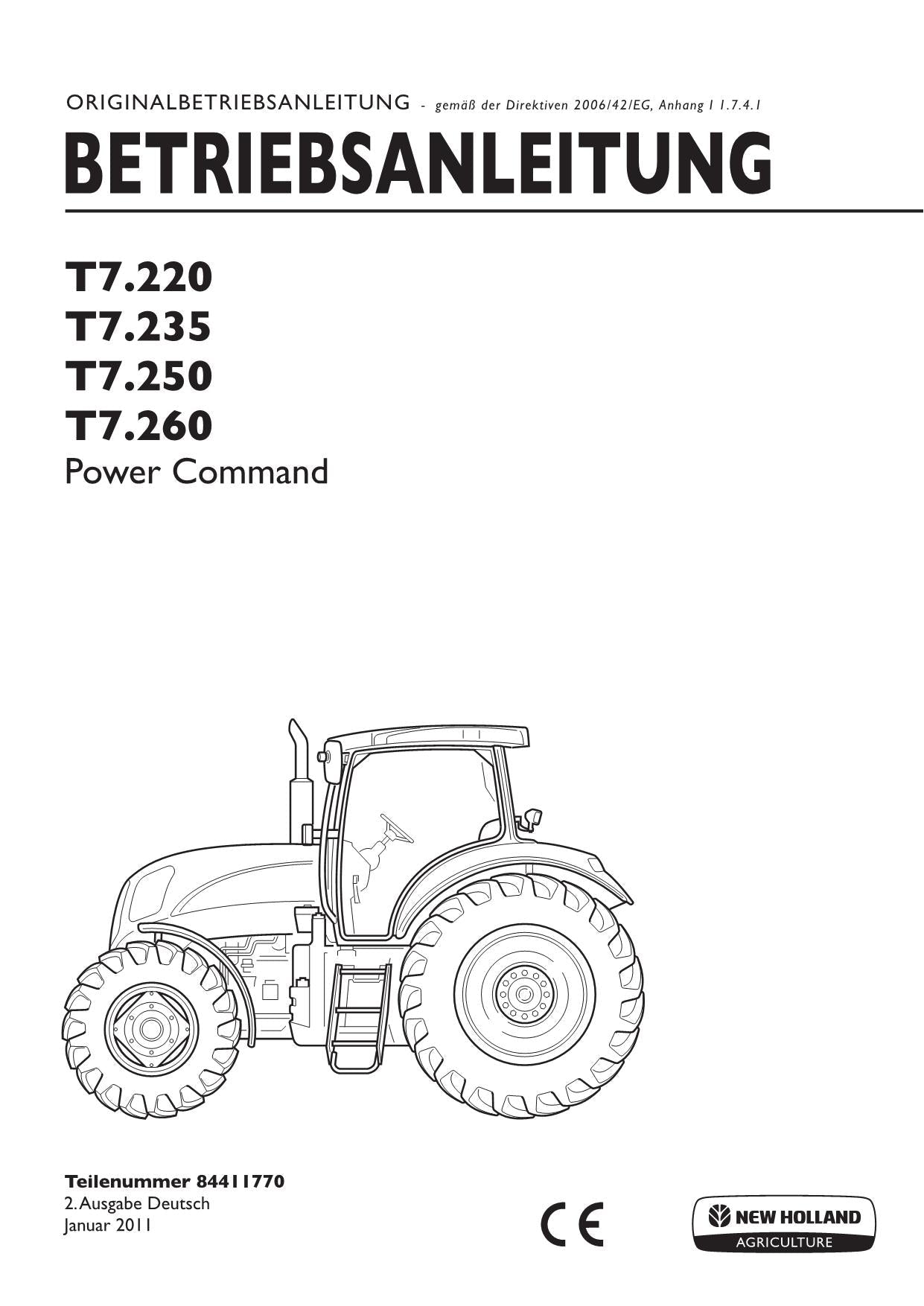 New Holland T7.220 T7.235 T7.250 T7.260 traktor betriebsanleitung 84411770