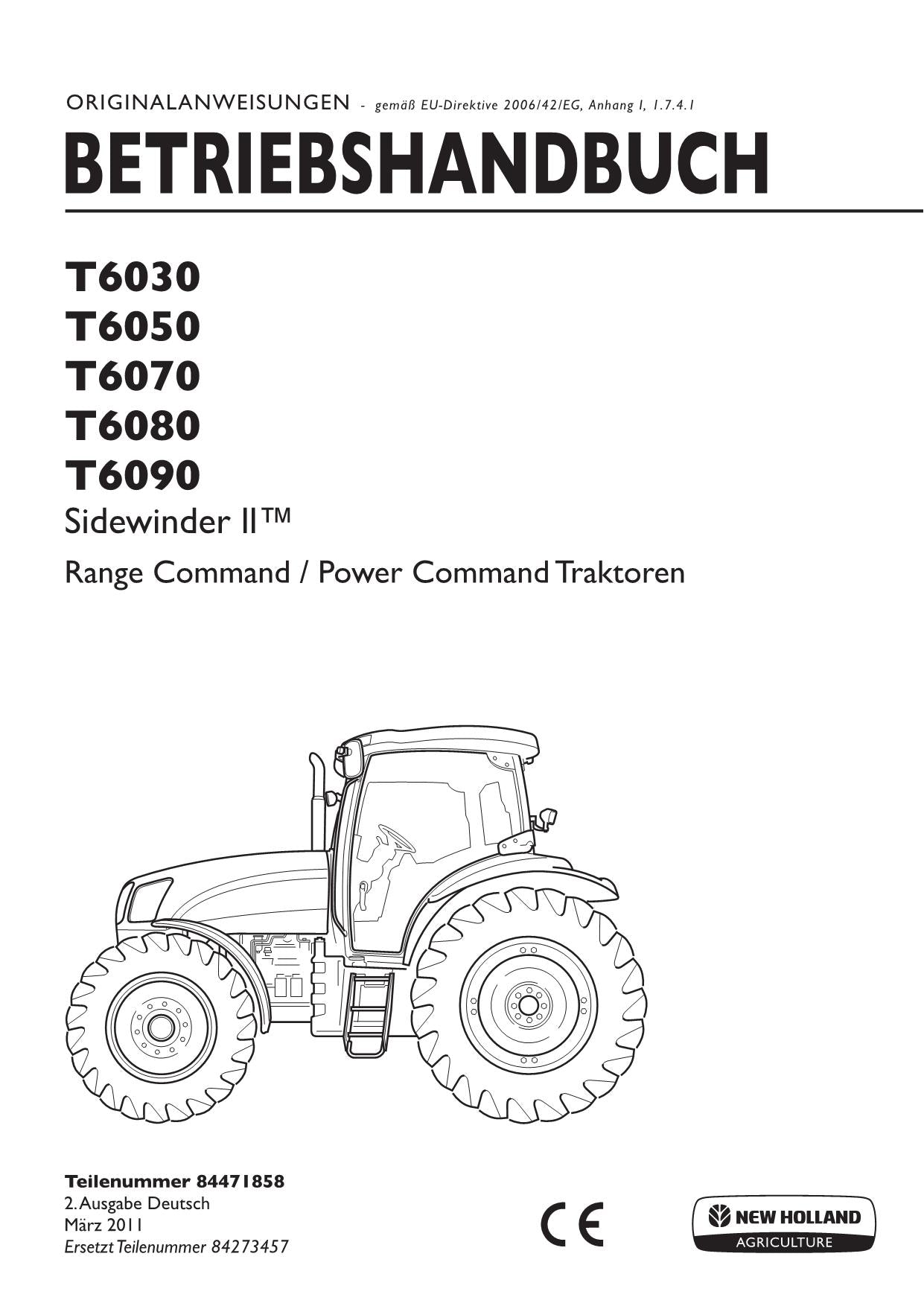 New Holland T6030 T6050 T6070 T6080 T6090 traktor betriebsanleitung 84471858