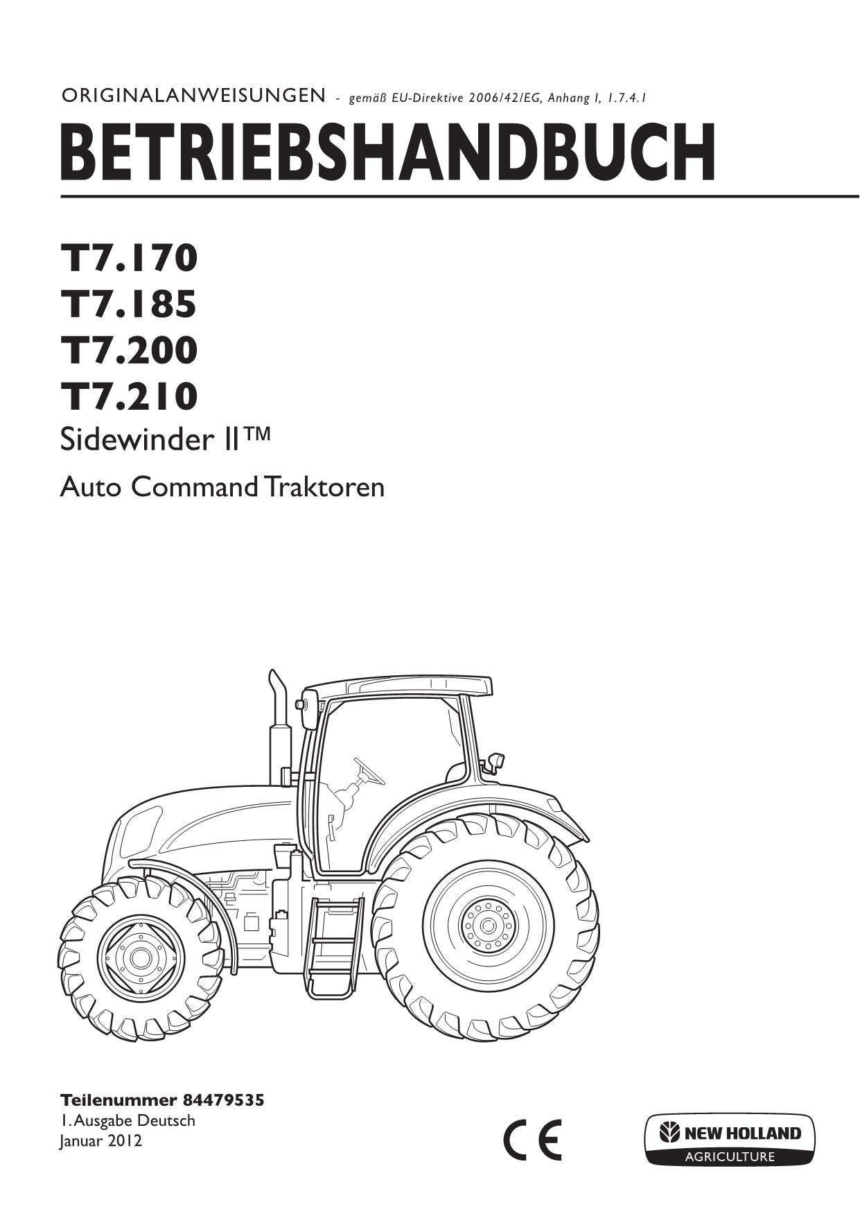 New Holland T7.170 T7.185 T7.200 T7.210 traktor betriebsanleitung 84479535