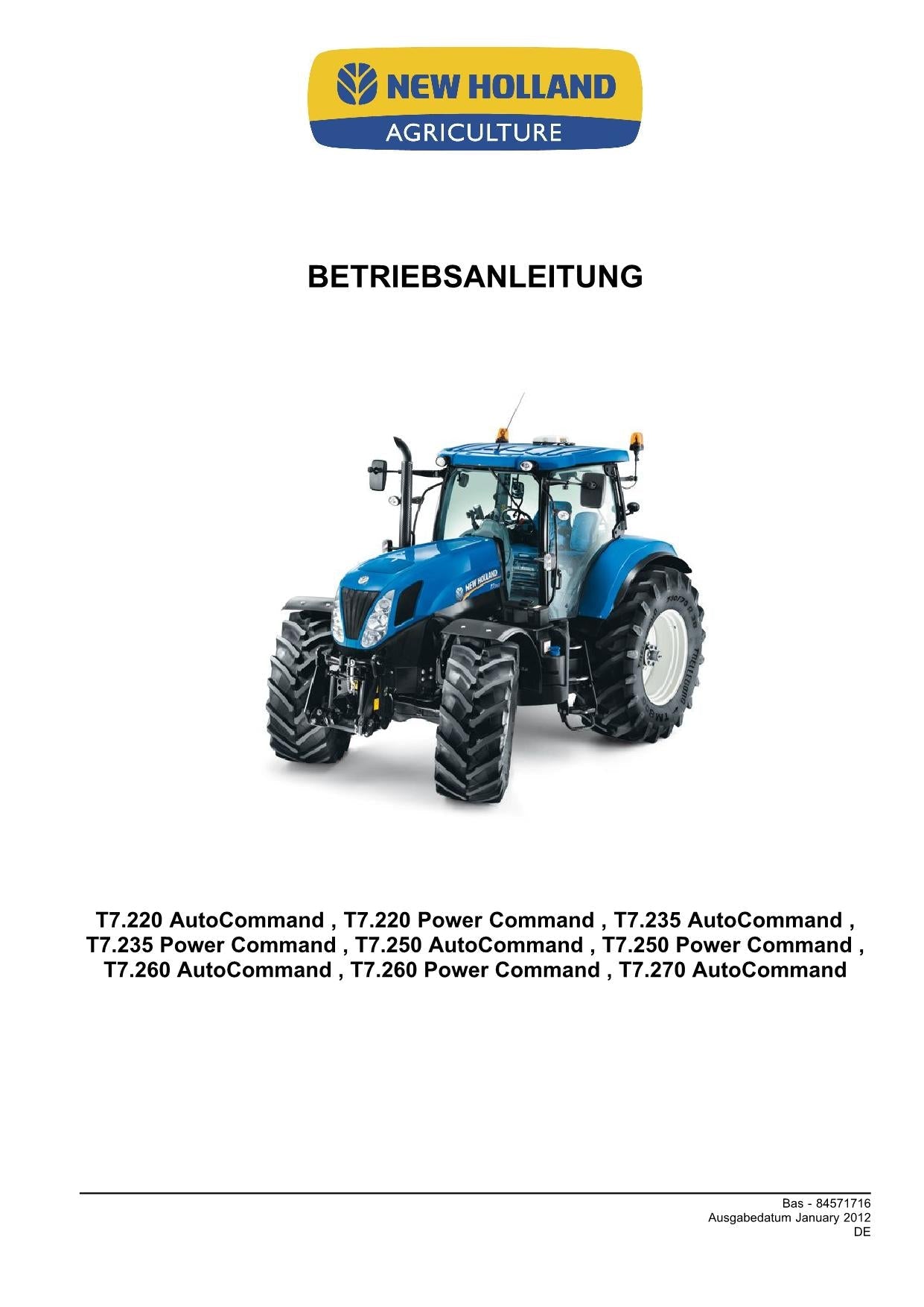 New Holland T7.220 T7.235 T7.250 T7.260 T7.270 traktor betriebsanleitung #2