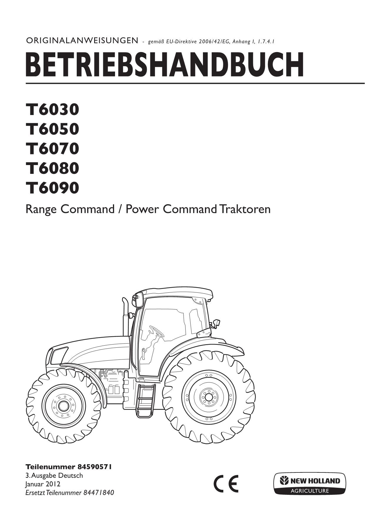 New Holland T6030 T6050 T6070 T6080 T6090 traktor betriebsanleitung 84590571