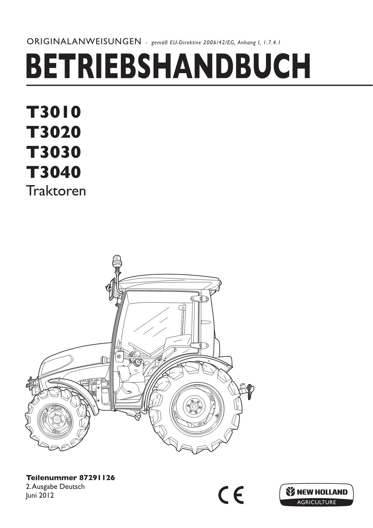 New Holland T3010 T3020 T3030 T3040 traktor betriebsanleitung 87291126