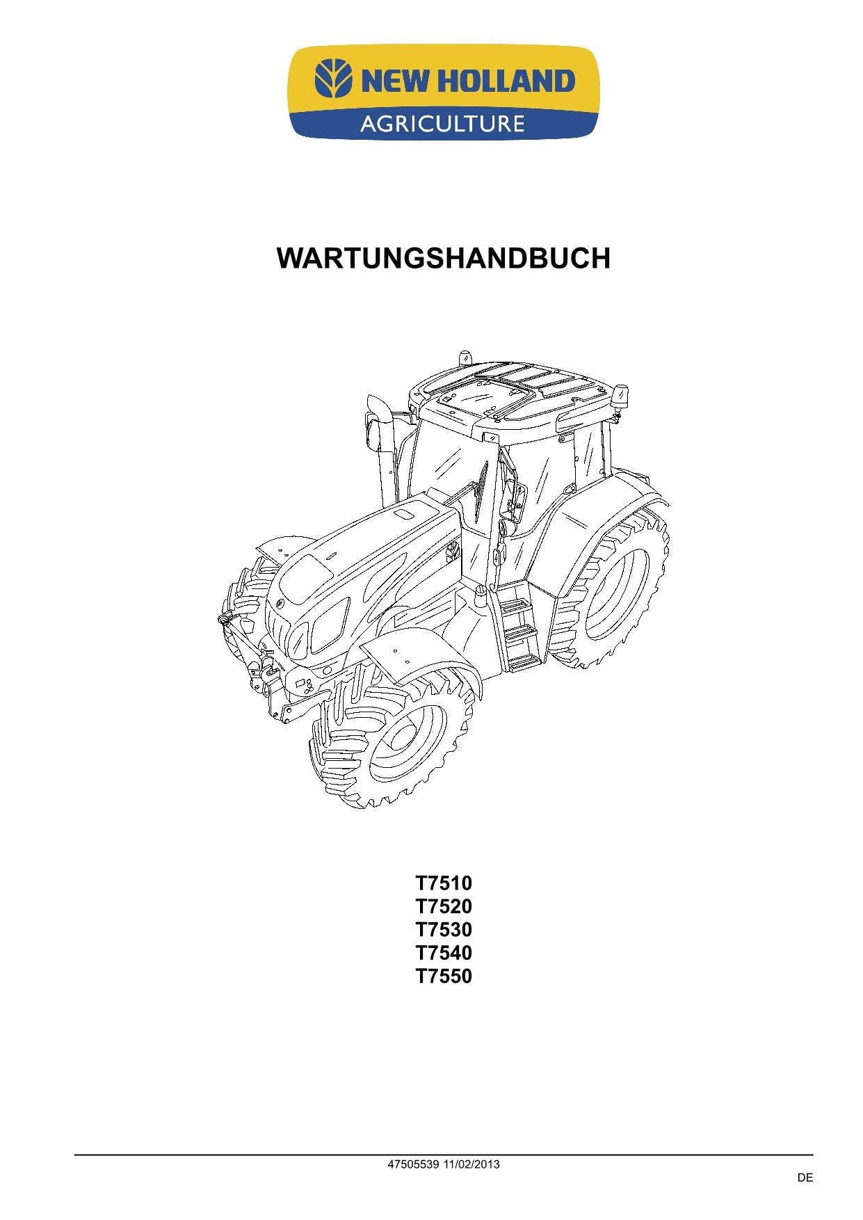 NEW HOLLAND T7510 T7520 T7530 T7540 T7550 TRAKTOR REPARATURHANDBUCH