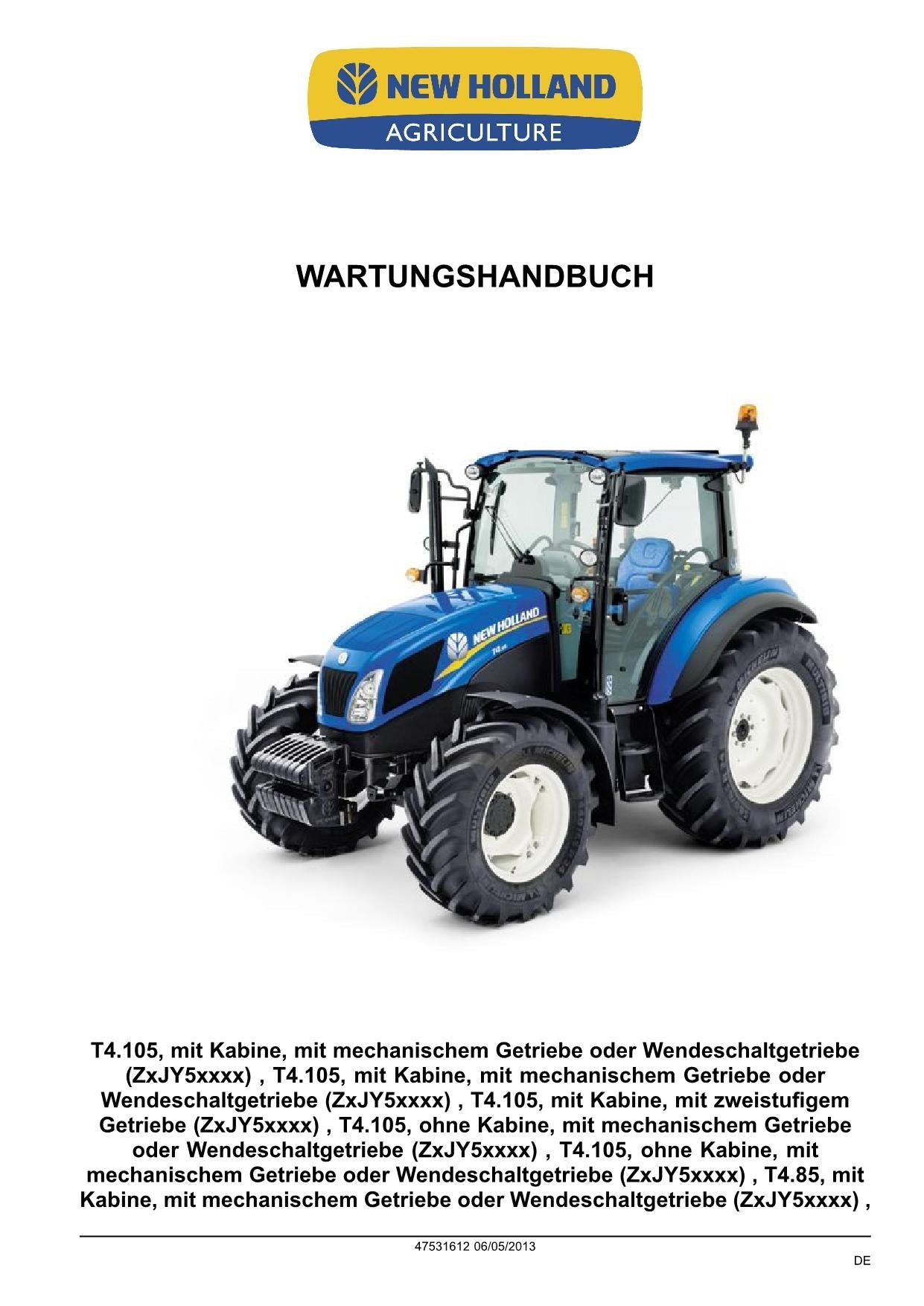 NEW HOLLAND T4.105 T4.85 T4.95 TRAKTOR REPARATURHANDBUCH